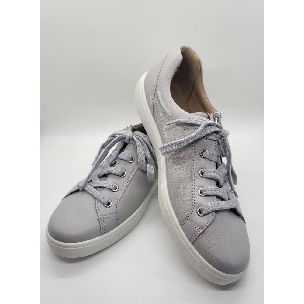 Hotter Chase II Leather Trainers Women's 7 Soft Grey Side Zip Made In England